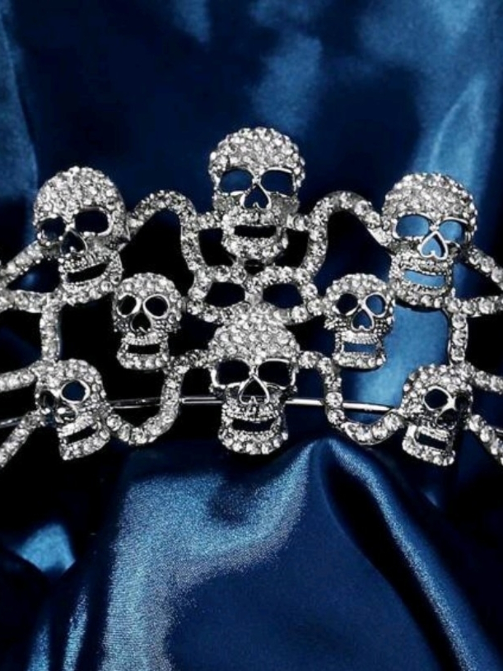 Crystal Skull Statement Crown Headpiece - Silver Tone And Rhinestone